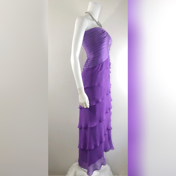 Tadashi Shoji Vintage Purple Ruffle Strapless Gown - Picture 5 of 8